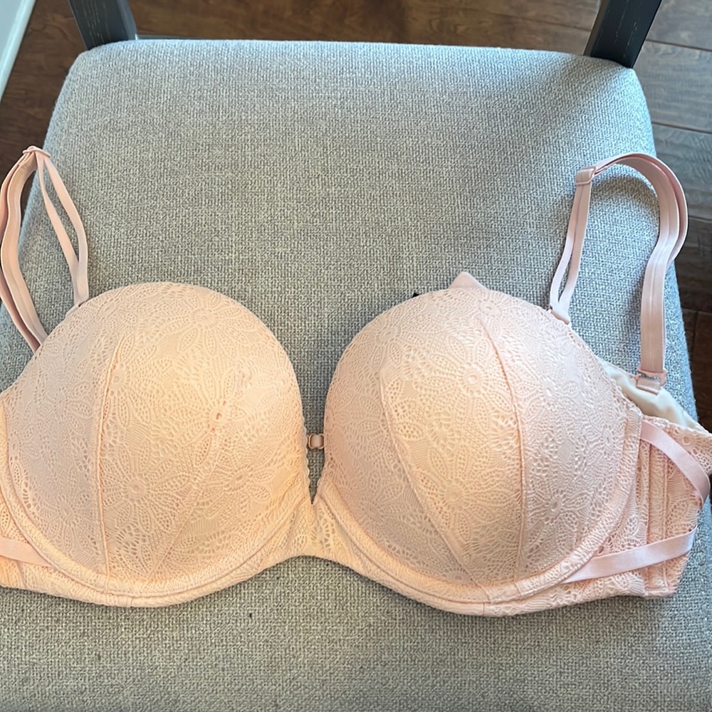 Pink lace strapless Victoria secret bra